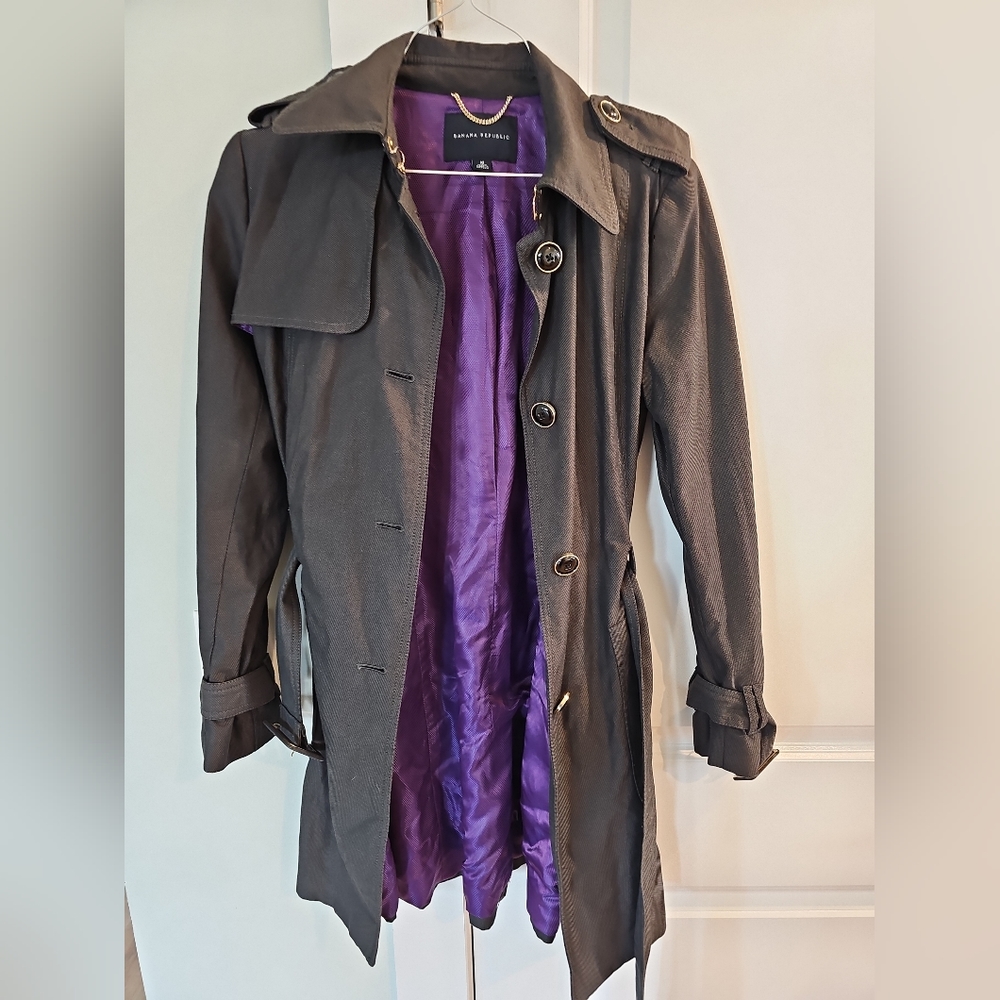Banana Republic Women’s Dark Gray Single Breasted Military Trench Coat Sz Medium